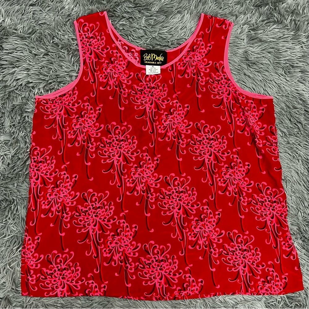 Bob Mackie Red Tank Top with Pink Floral Pattern